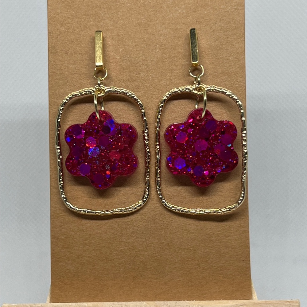 Pink/Gold Flower Shape Earrings